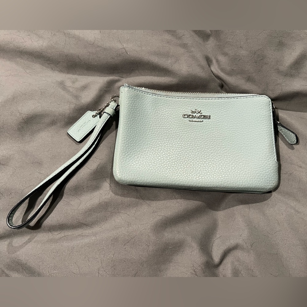 Coach double zip wristlet teal tiffany blue